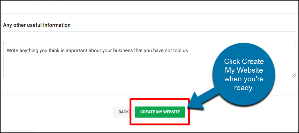 Create My Website Button