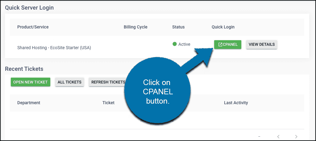 click cPanel button