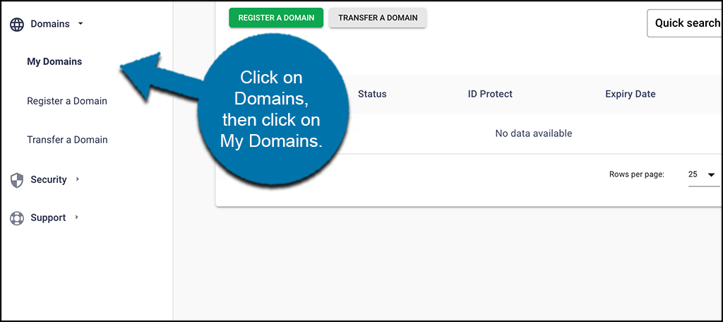 Click domains then click my domains