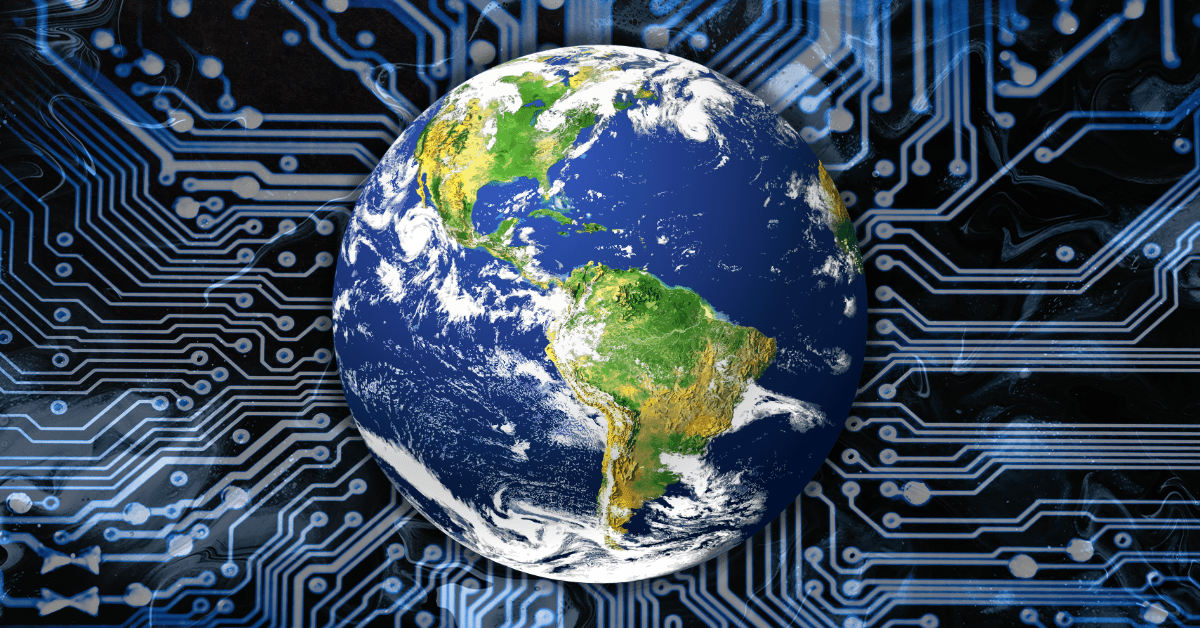 The earth on a background of a circuit board