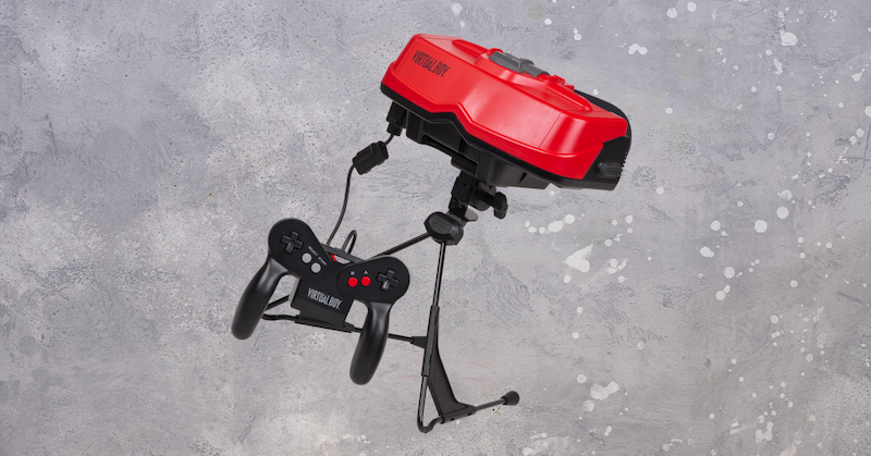 A Nintendo Virtual Boy device against a gray background.