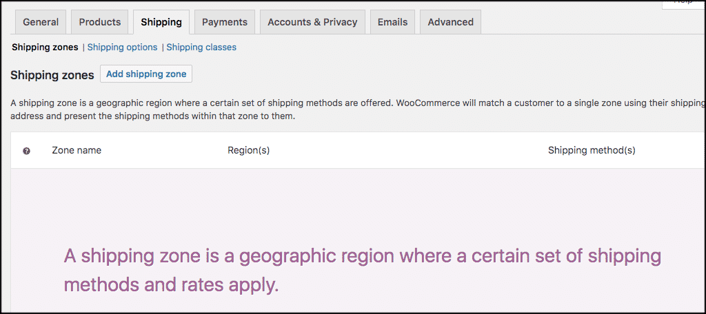 Woocommerce wordpress shipping zones